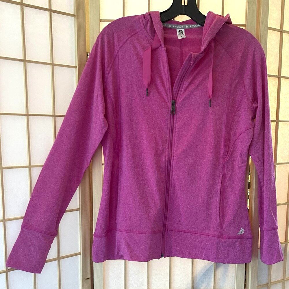 Free2B Quick Dry Workout Jacket Pink Heather Hoodie Sz M Long Sleeve Activewear